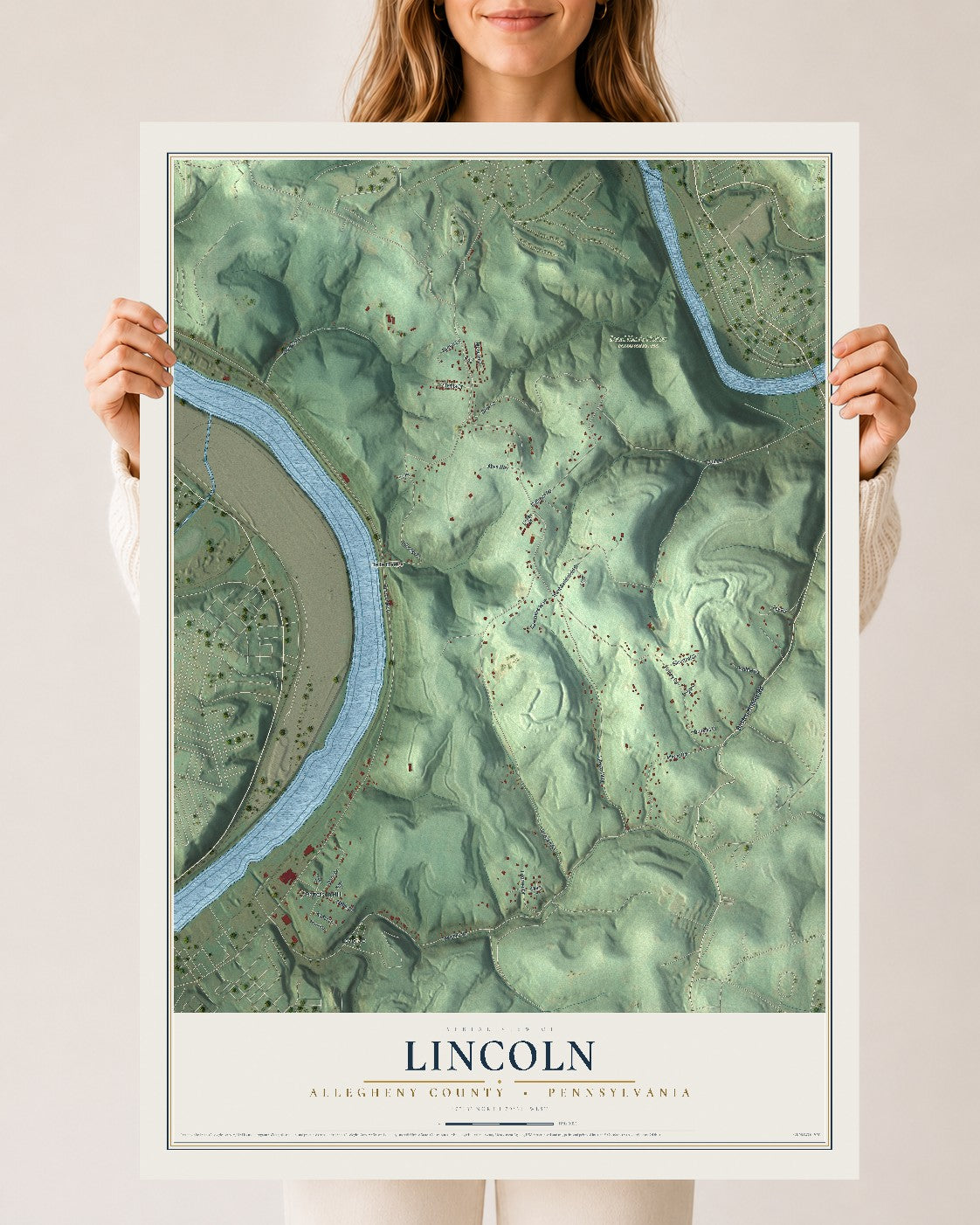 Map of Lincoln, Allegheny County, Pennsylvania, 24 x 36 inch unframed archival matte print