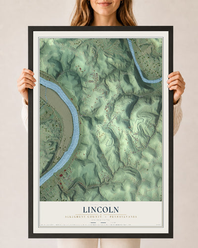Map of Lincoln, Allegheny County, Pennsylvania, 24 x 36 inch print in a black wood frame