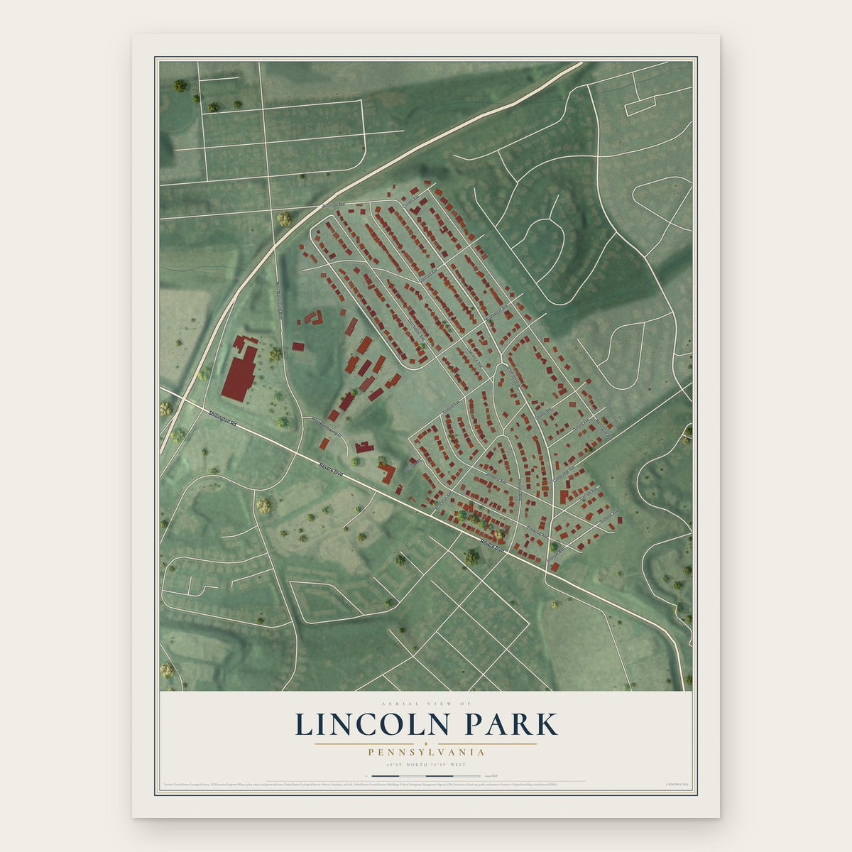 Lincoln Park, Pennsylvania map print, the full design