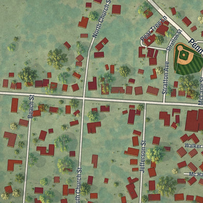 Close-up of the map of Linesville, Pennsylvania print showing street and building detail