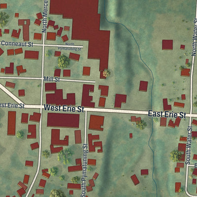 Second close-up of the map of Linesville, Pennsylvania print showing more streets and buildings