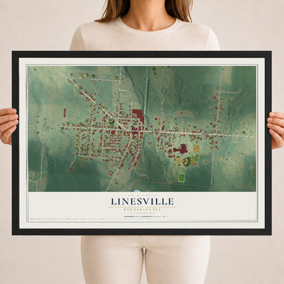 Map of Linesville, Pennsylvania, 18 x 24 inch print in a black wood frame