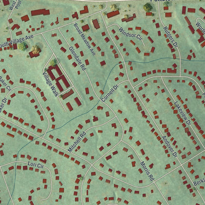 Close-up of the map of Lionville, Pennsylvania print showing street and building detail