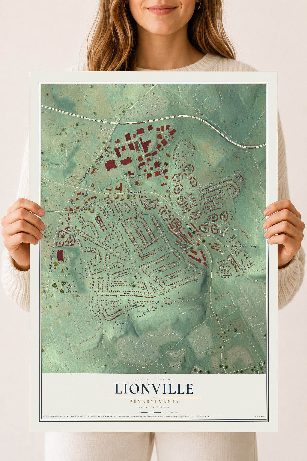 Map of Lionville, Pennsylvania, 18 x 24 inch unframed archival matte print