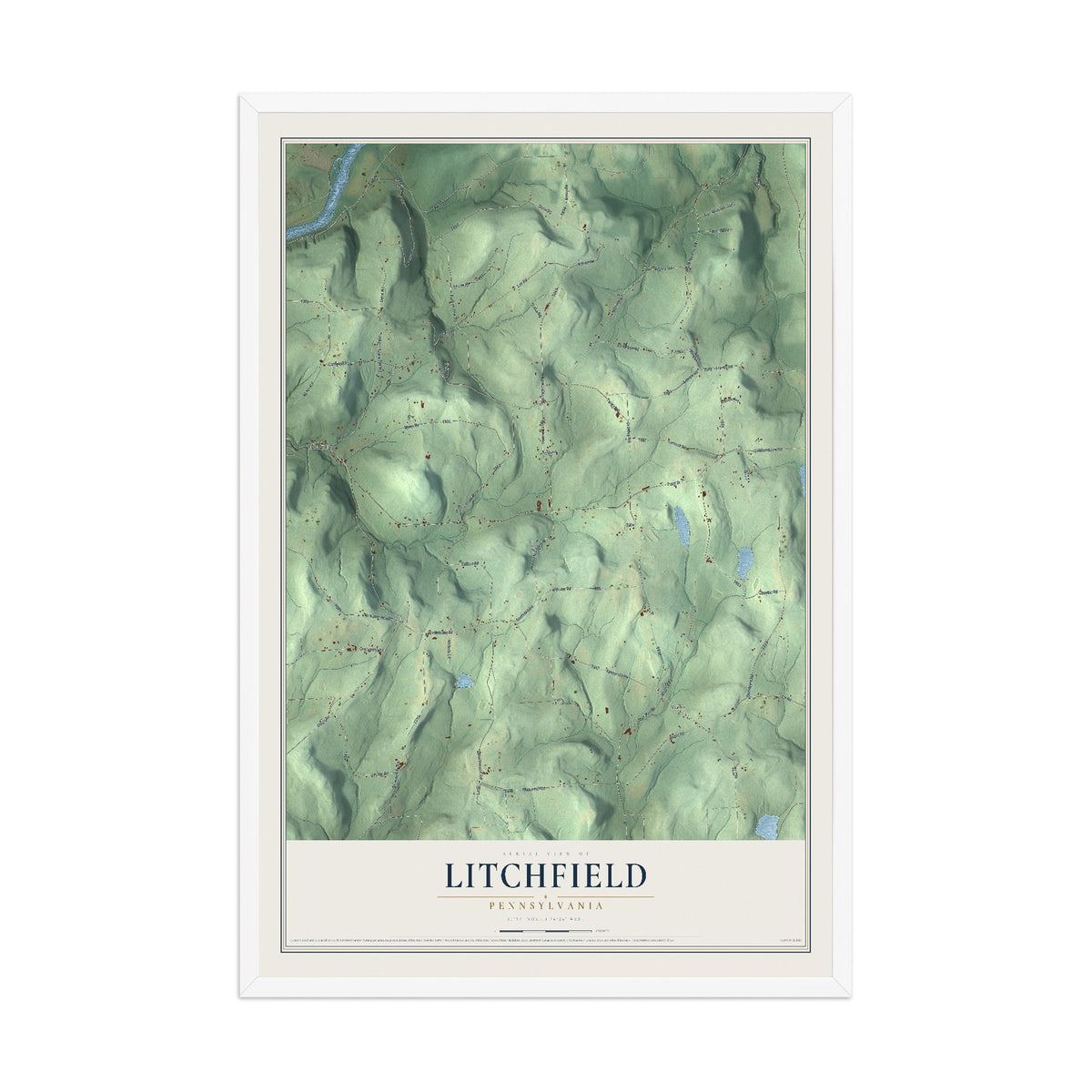 Map of Litchfield, Pennsylvania, 12 x 18 inch print in a white wood frame