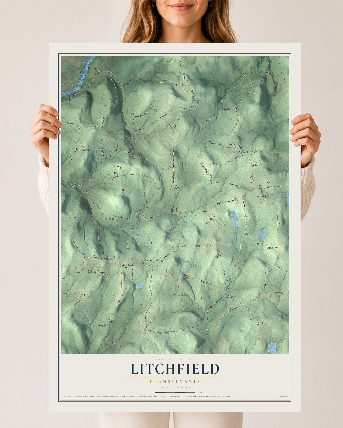 Map of Litchfield, Pennsylvania, 24 x 36 inch unframed archival matte print