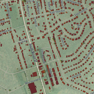 Second close-up of the map of Lititz, Pennsylvania print showing more streets and buildings