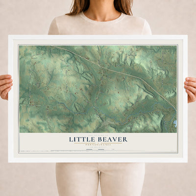 Map of Little Beaver, Pennsylvania, 18 x 24 inch print in a white wood frame