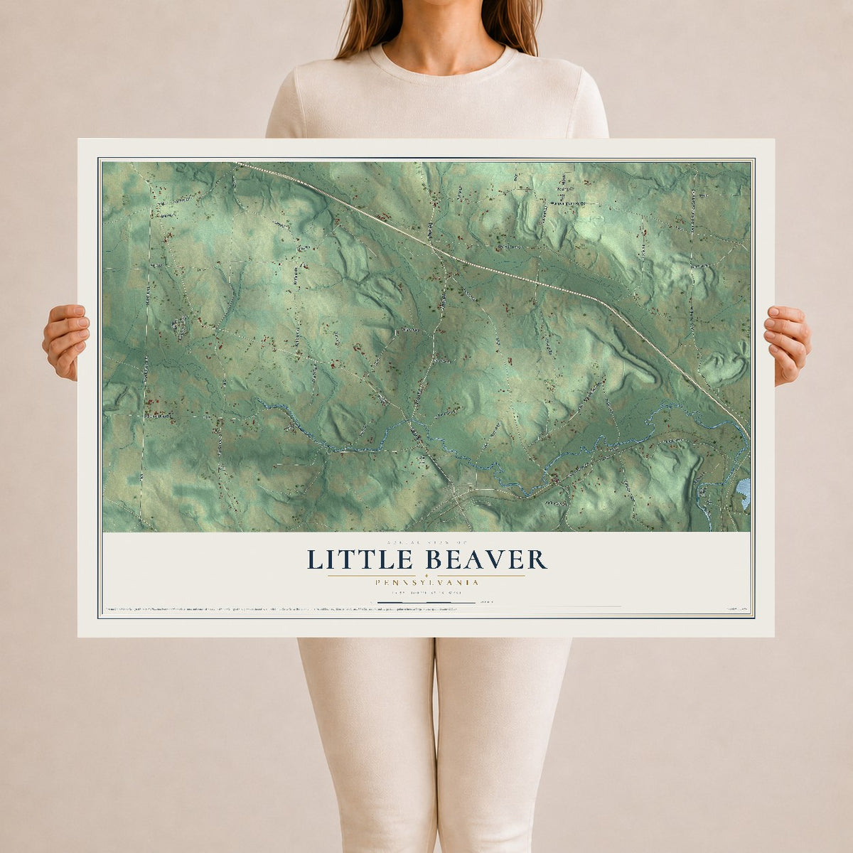 Map of Little Beaver, Pennsylvania, 24 x 36 inch unframed archival matte print