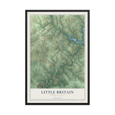 Map of Little Britain, Pennsylvania, 12 x 18 inch print in a black wood frame