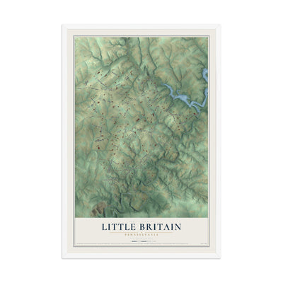 Map of Little Britain, Pennsylvania, 12 x 18 inch print in a white wood frame