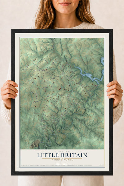 Map of Little Britain, Pennsylvania, 18 x 24 inch print in a black wood frame
