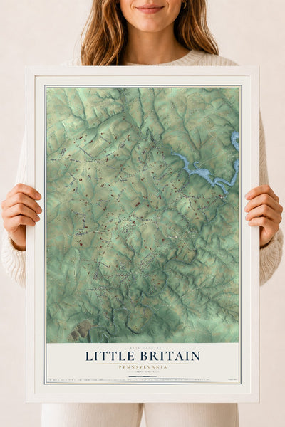 Map of Little Britain, Pennsylvania, 18 x 24 inch print in a white wood frame