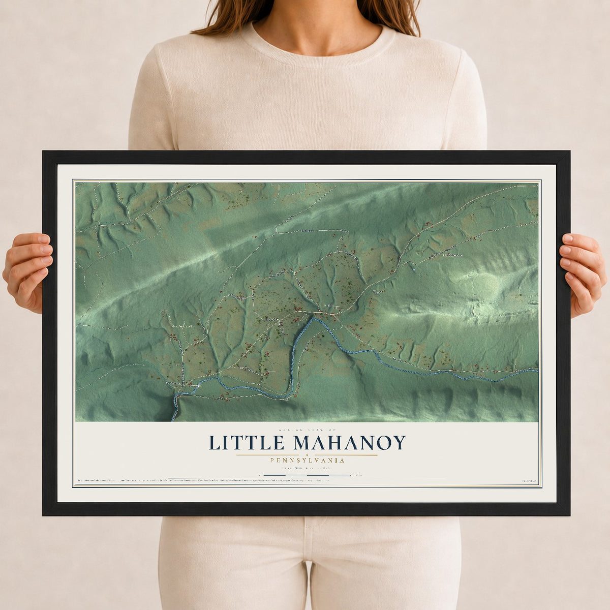 Map of Little Mahanoy, Pennsylvania, 12 x 18 inch print in a black wood frame
