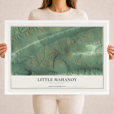 Map of Little Mahanoy, Pennsylvania, 18 x 24 inch print in a white wood frame