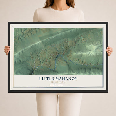 Map of Little Mahanoy, Pennsylvania, 24 x 36 inch print in a black wood frame
