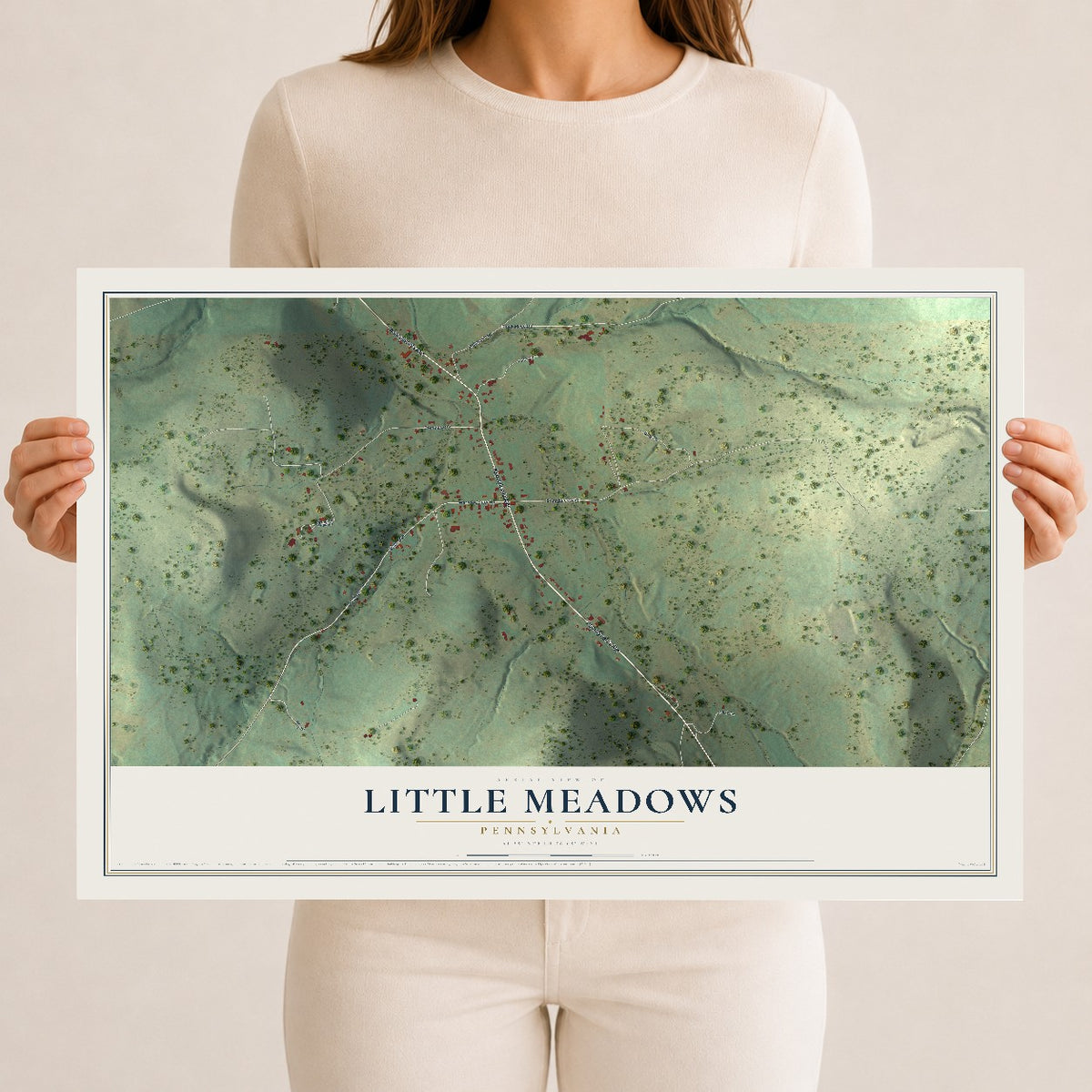 Map of Little Meadows, Pennsylvania, 12 x 18 inch unframed archival matte print