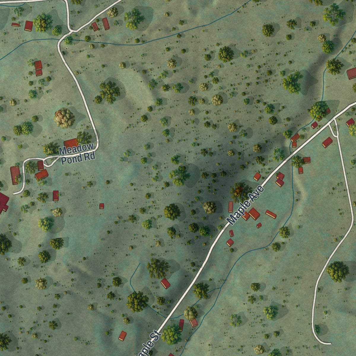 Second close-up of the map of Little Meadows, Pennsylvania print showing more streets and buildings