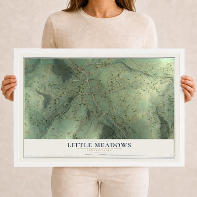 Map of Little Meadows, Pennsylvania, 12 x 18 inch print in a white wood frame
