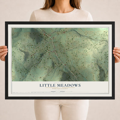 Map of Little Meadows, Pennsylvania, 18 x 24 inch print in a black wood frame