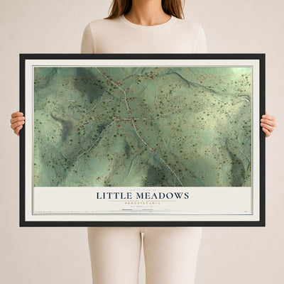 Map of Little Meadows, Pennsylvania, 24 x 36 inch print in a black wood frame