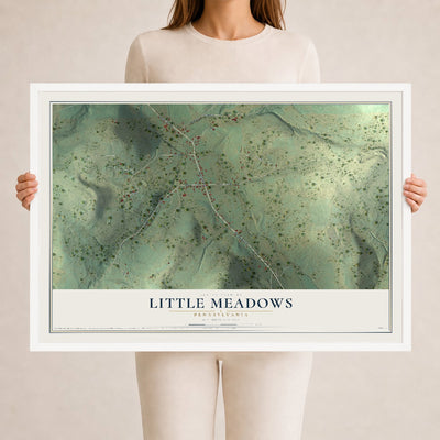 Map of Little Meadows, Pennsylvania, 24 x 36 inch print in a white wood frame