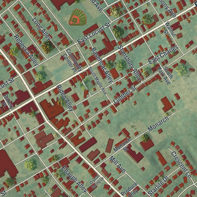 Close-up of the map of Littlestown, Pennsylvania print showing street and building detail
