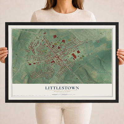Map of Littlestown, Pennsylvania, 18 x 24 inch print in a black wood frame