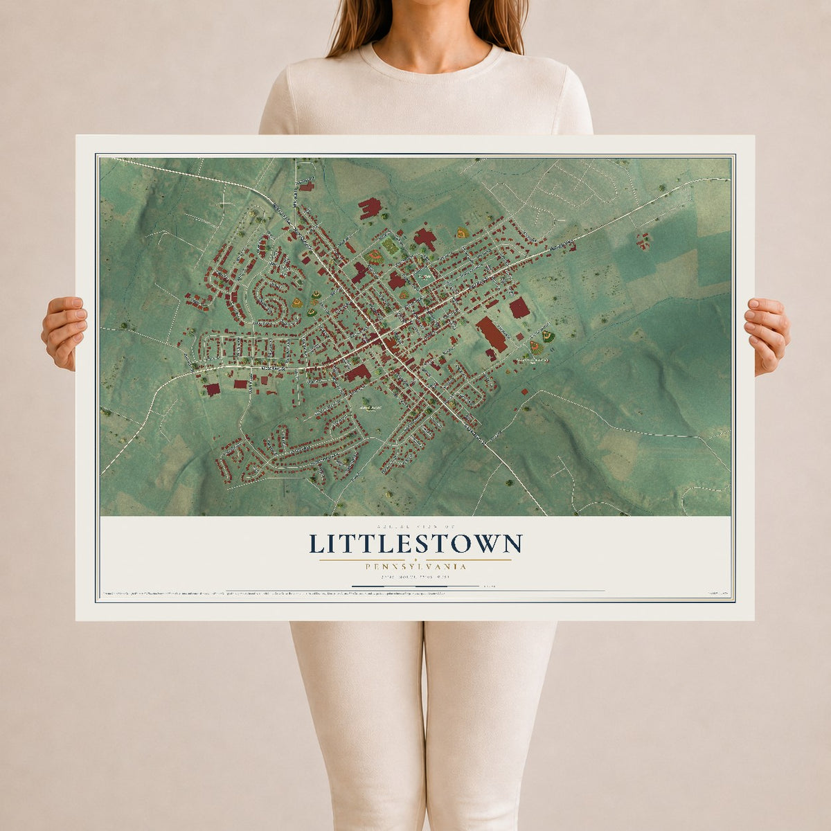 Map of Littlestown, Pennsylvania, 24 x 36 inch unframed archival matte print