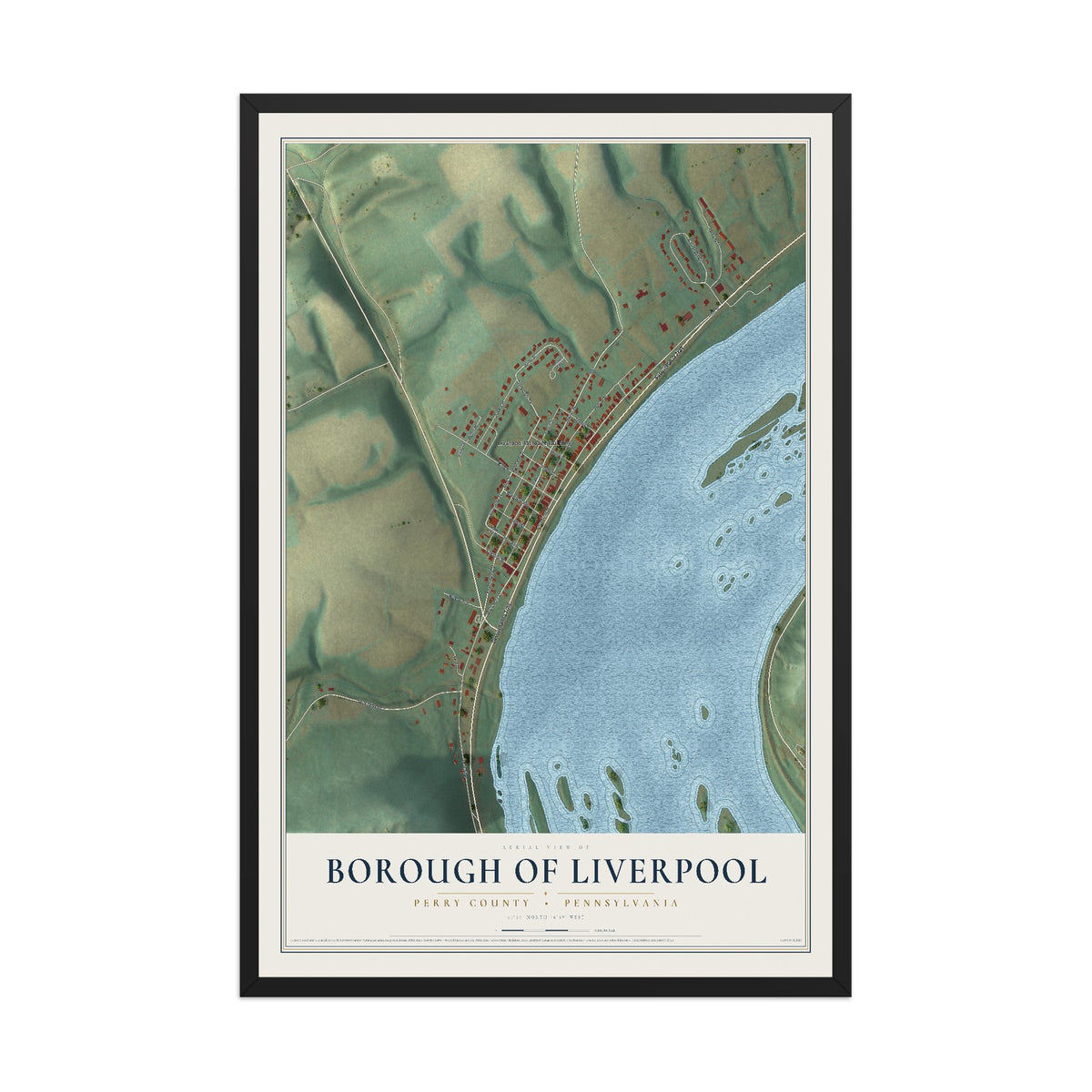 Map of the Borough of Liverpool, Perry County, Pennsylvania, 12 x 18 inch print in a black wood frame