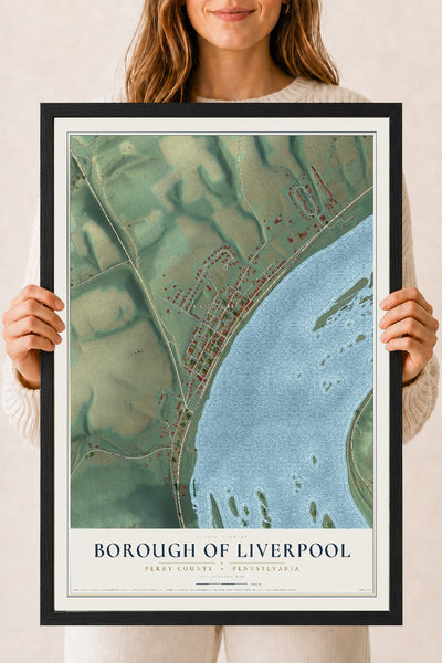 Map of the Borough of Liverpool, Perry County, Pennsylvania, 18 x 24 inch print in a black wood frame