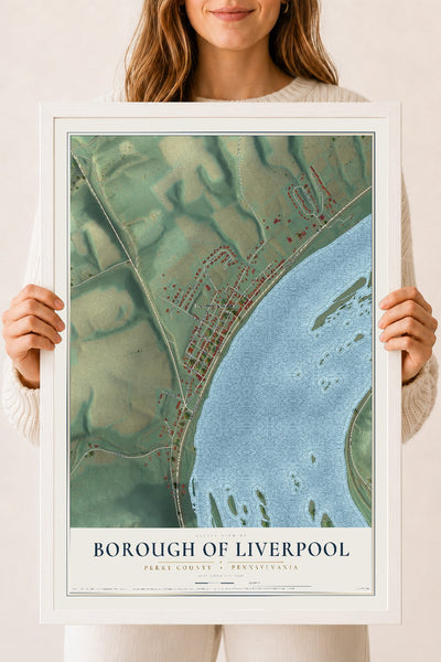 Map of the Borough of Liverpool, Perry County, Pennsylvania, 18 x 24 inch print in a white wood frame