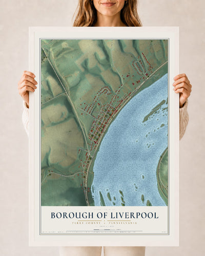 Map of the Borough of Liverpool, Perry County, Pennsylvania, 24 x 36 inch print in a white wood frame