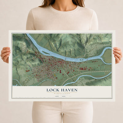 Map of Lock Haven, Pennsylvania, 12 x 18 inch unframed archival matte print