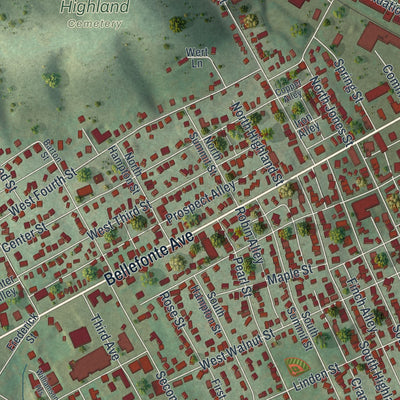 Close-up of the map of Lock Haven, Pennsylvania print showing street and building detail