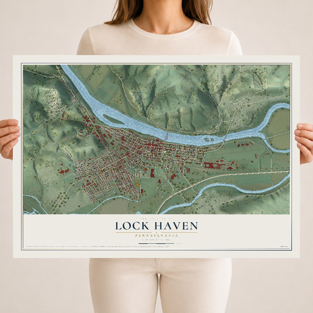 Map of Lock Haven, Pennsylvania, 18 x 24 inch unframed archival matte print