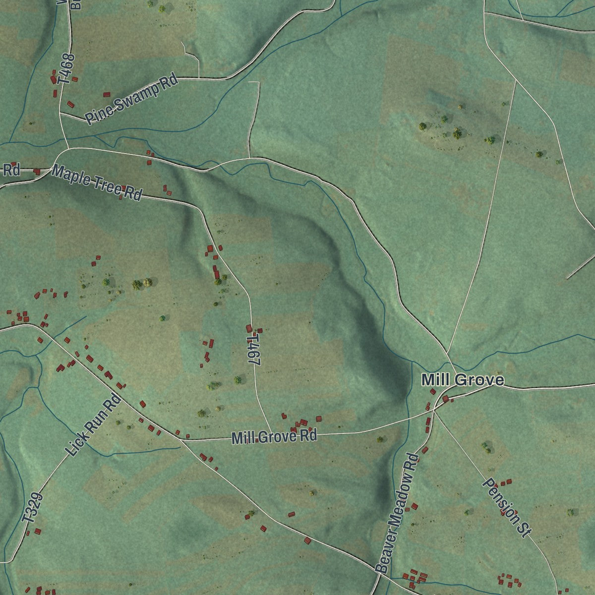 Second close-up of the map of Locust, Pennsylvania print showing more streets and buildings