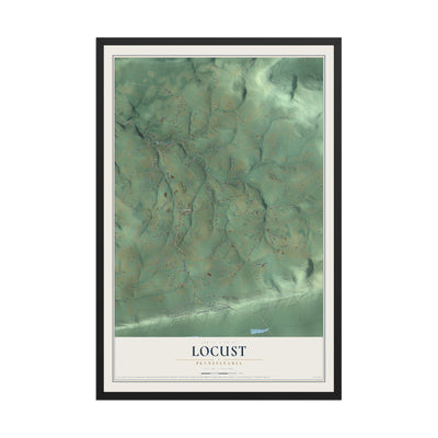 Map of Locust, Pennsylvania, 12 x 18 inch print in a black wood frame