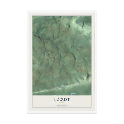Map of Locust, Pennsylvania, 12 x 18 inch print in a white wood frame