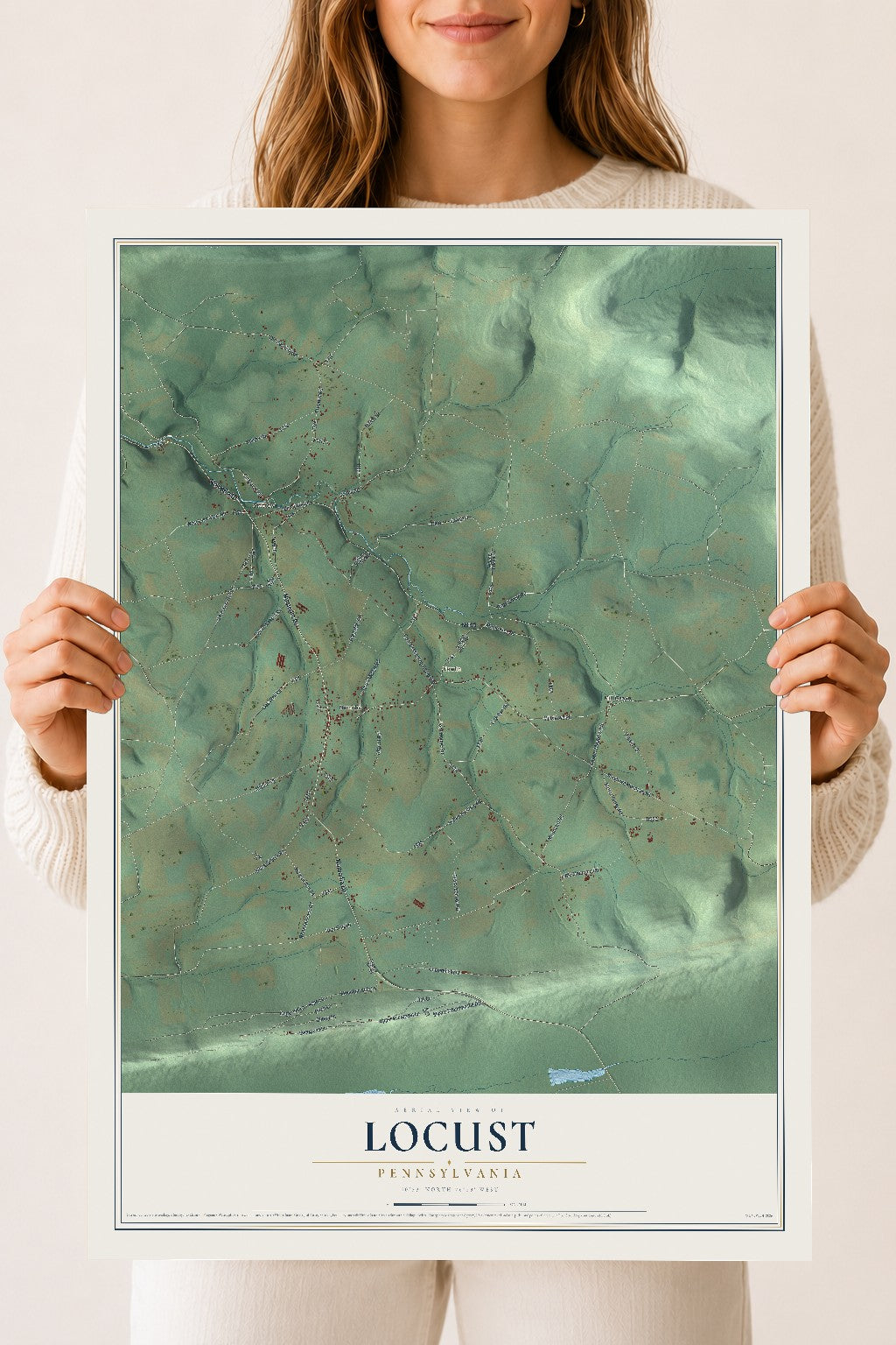 Map of Locust, Pennsylvania, 18 x 24 inch unframed archival matte print