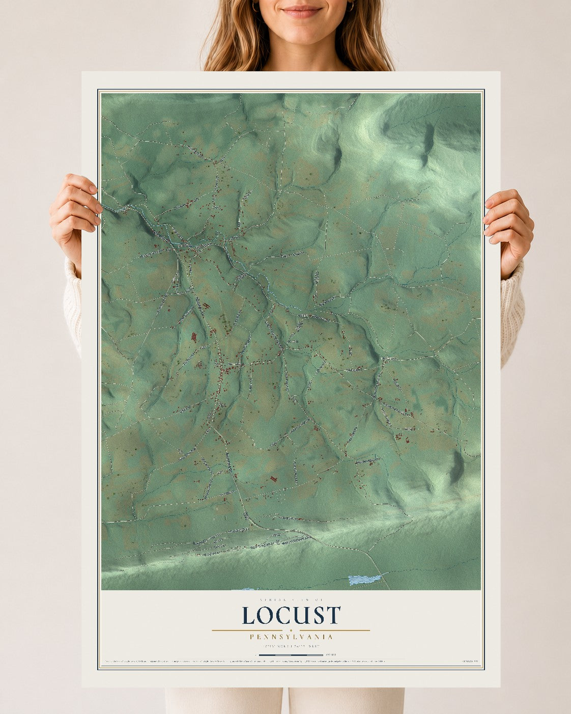 Map of Locust, Pennsylvania, 24 x 36 inch unframed archival matte print