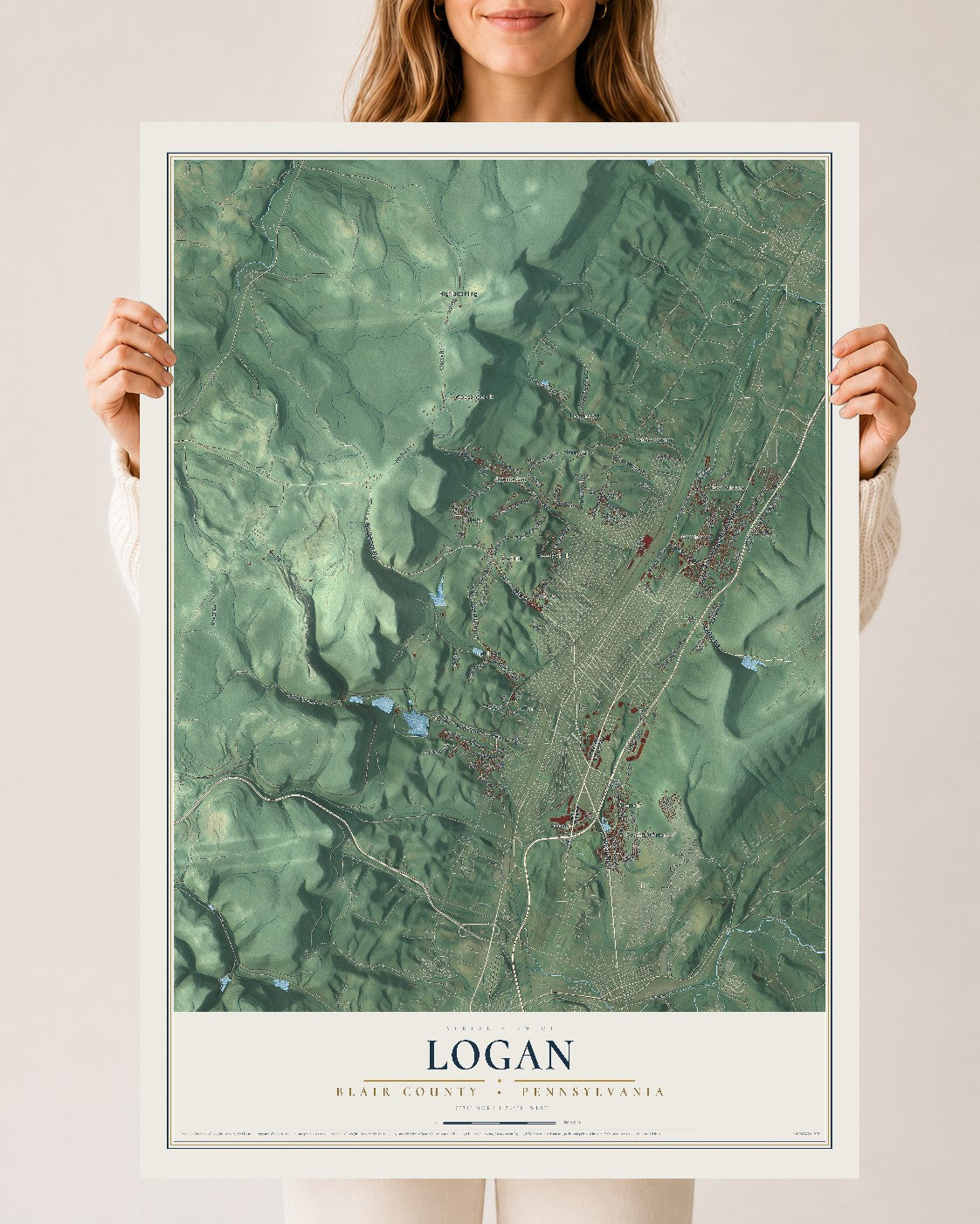 Map of Logan, Blair County, Pennsylvania, 24 x 36 inch unframed archival matte print