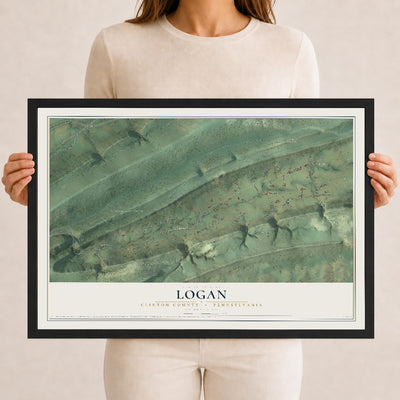 Map of Logan, Clinton County, Pennsylvania, 12 x 18 inch print in a black wood frame