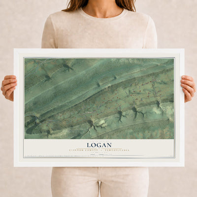 Map of Logan, Clinton County, Pennsylvania, 12 x 18 inch print in a white wood frame