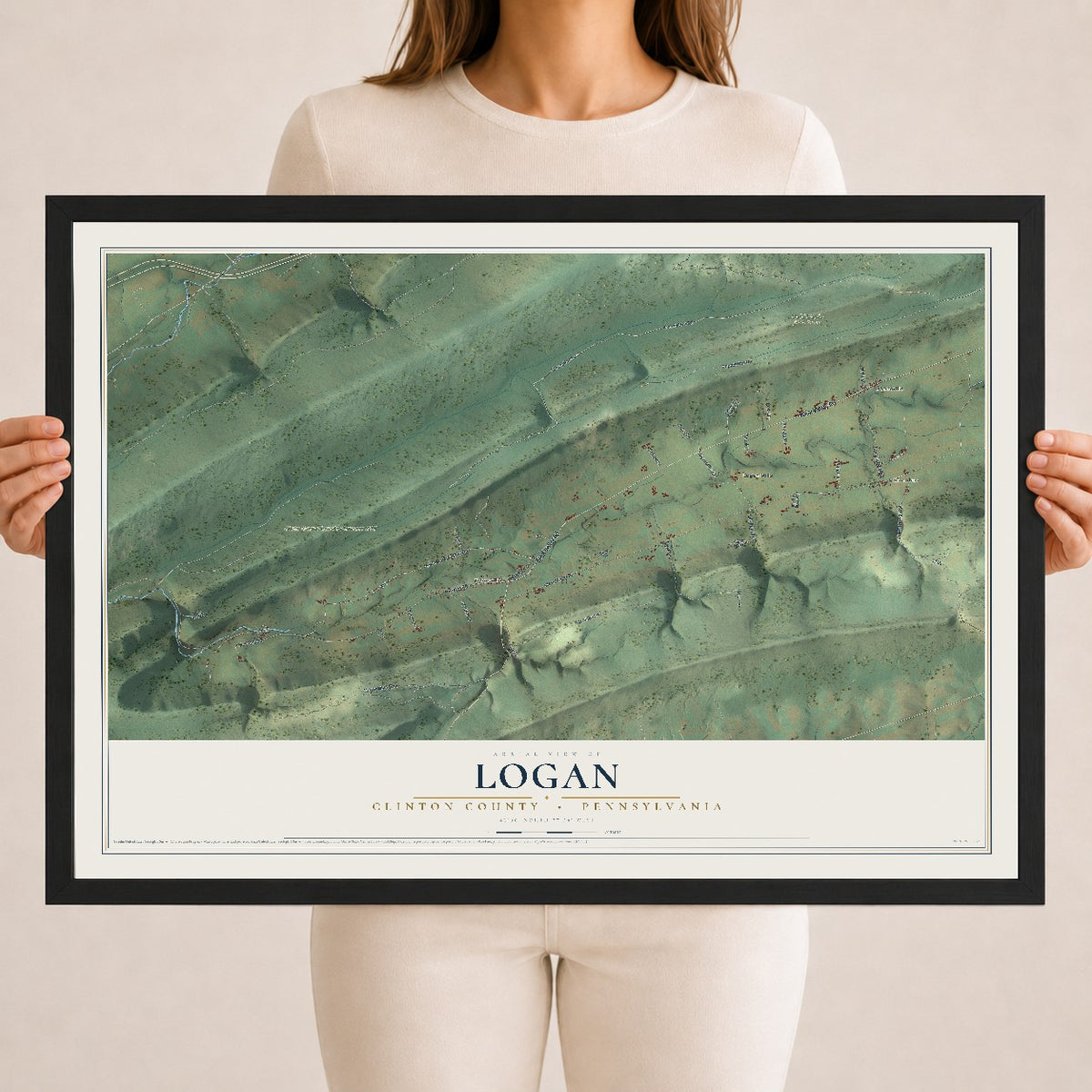 Map of Logan, Clinton County, Pennsylvania, 18 x 24 inch print in a black wood frame