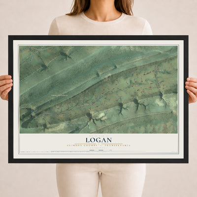Map of Logan, Clinton County, Pennsylvania, 18 x 24 inch print in a black wood frame