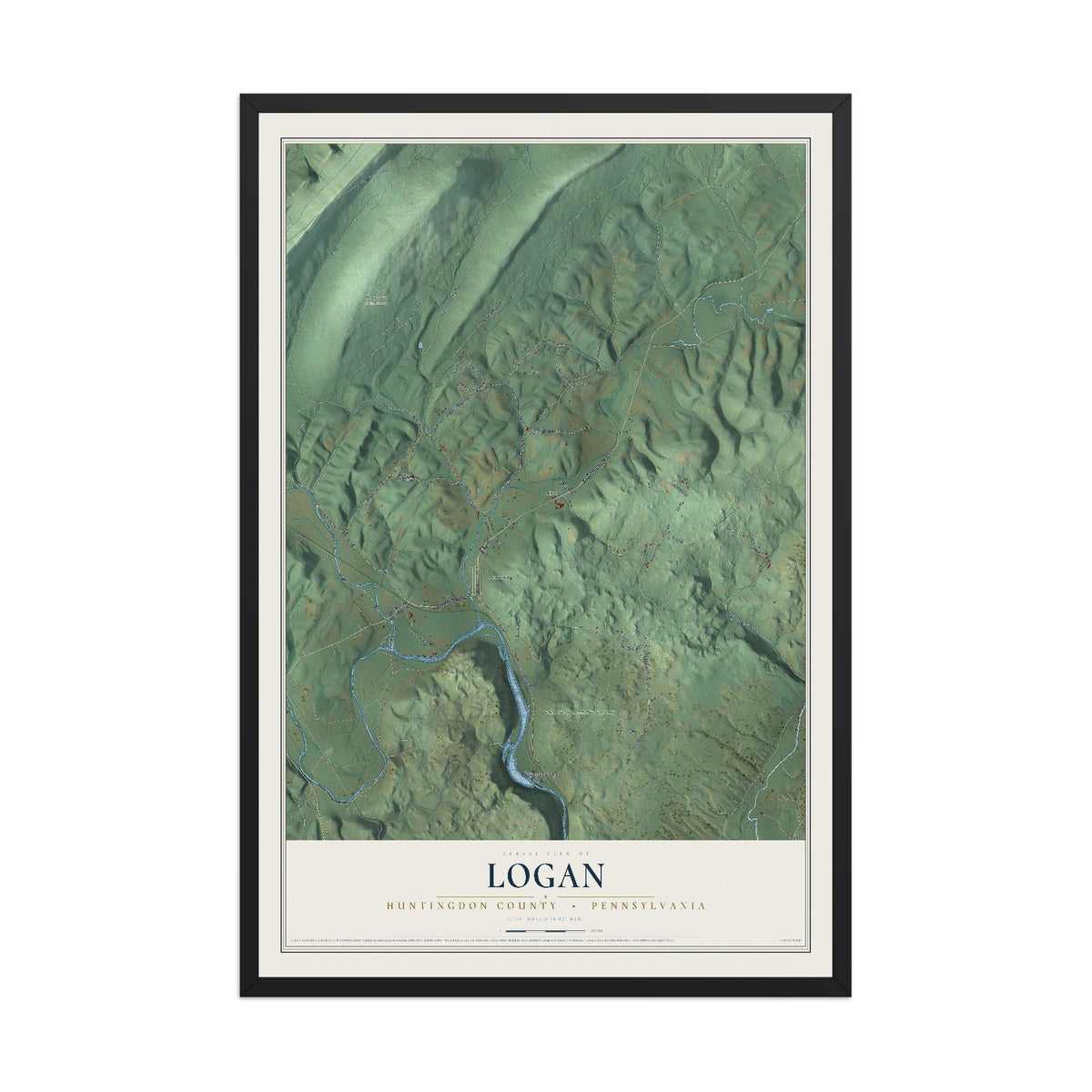 Map of Logan, Huntingdon County, Pennsylvania, 12 x 18 inch print in a black wood frame