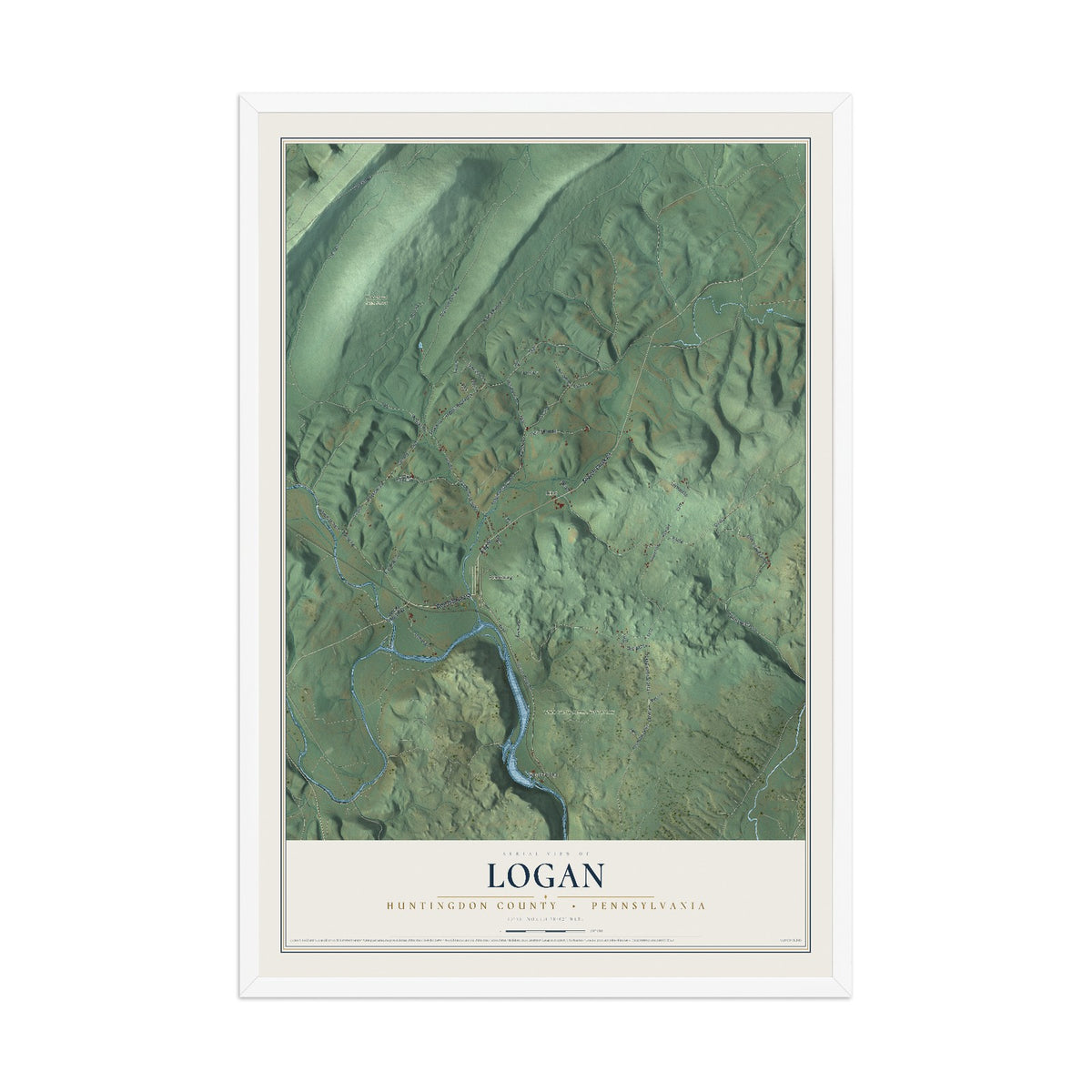 Map of Logan, Huntingdon County, Pennsylvania, 12 x 18 inch print in a white wood frame