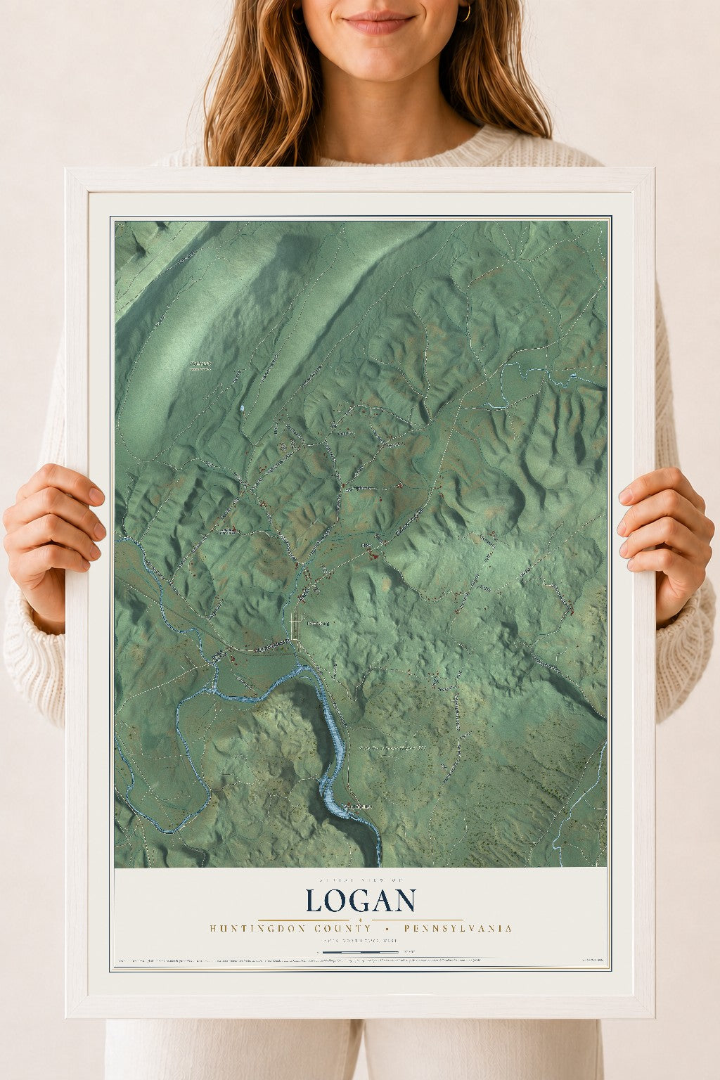 Map of Logan, Huntingdon County, Pennsylvania, 18 x 24 inch print in a white wood frame