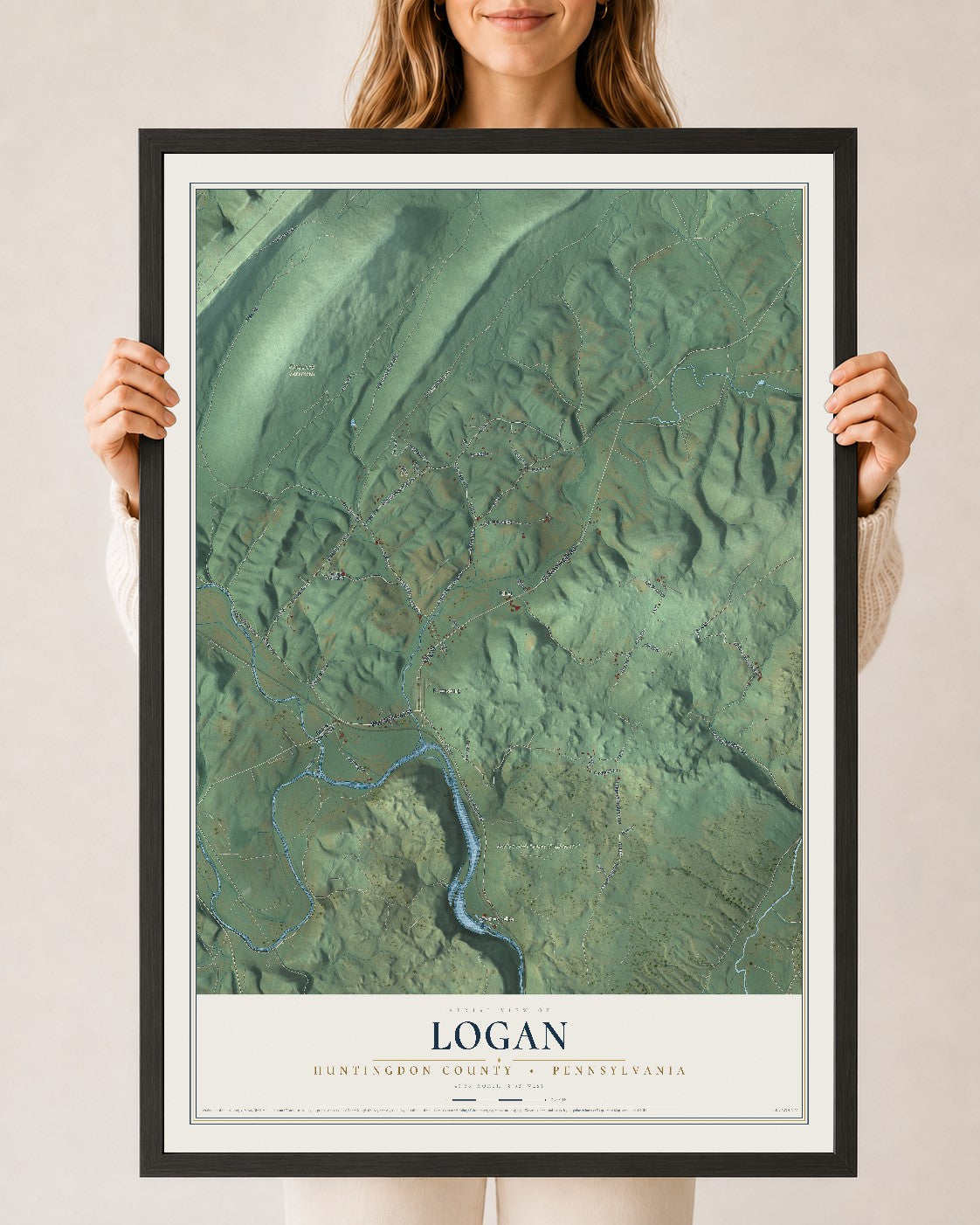 Map of Logan, Huntingdon County, Pennsylvania, 24 x 36 inch print in a black wood frame